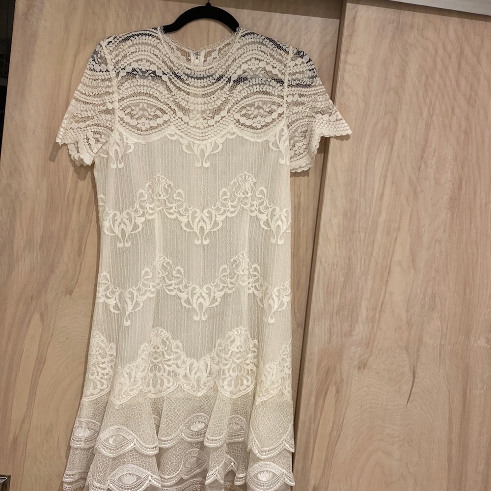 Jonathan Simkhai White Mixed Lace Cap Sleeve Mini Dress A-Line in white
